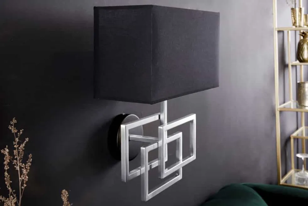 Moderne Wandleuchte ATLANTIS 44cm silber Stoffschirm schwarz Lampe