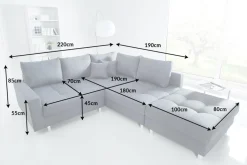 Moderne Wohnlandschaft KENT 220cm anthrazit Ecksofa Federkern inkl. Hocker und Kissen