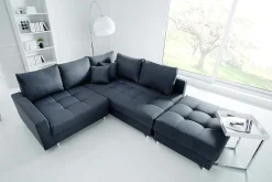 Moderne Wohnlandschaft KENT 220cm anthrazit Ecksofa Federkern inkl. Hocker und Kissen