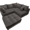 Moderne Wohnlandschaft KENT 220cm grau Samt Ecksofa Federkern inkl. Hocker und Kissen