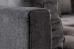 Moderne Wohnlandschaft KENT 220cm grau Samt Ecksofa Federkern inkl. Hocker und Kissen
