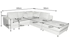 Moderne Wohnlandschaft KENT 220cm grau Strickstoff Ecksofa inkl. Hocker und Kissen