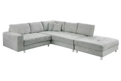 Moderne Wohnlandschaft KENT 220cm grau Strickstoff Ecksofa inkl. Hocker und Kissen