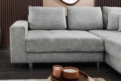 Moderne Wohnlandschaft KENT 220cm grau Strickstoff Ecksofa inkl. Hocker und Kissen