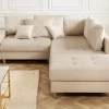 Moderne Wohnlandschaft KENT 220cm champagner beige Vogue Velours Samt Federkern mit Hocker