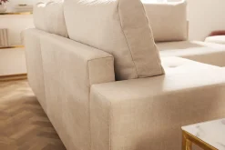 Moderne Wohnlandschaft KENT 220cm champagner beige Vogue Velours Samt Federkern mit Hocker