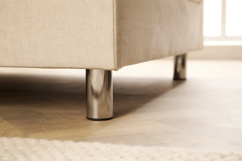Moderne Wohnlandschaft KENT 220cm champagner beige Vogue Velours Samt Federkern mit Hocker