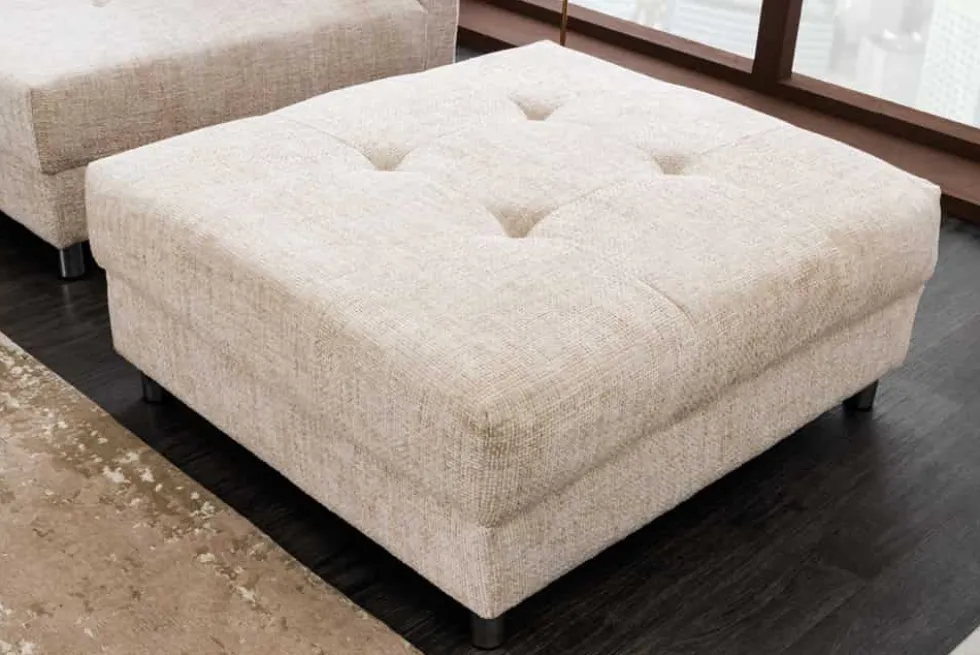 Moderne Wohnlandschaft KENT 220cm champagner beige Strickstoff Ecksofa inkl. Hocker