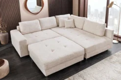 Moderne Wohnlandschaft KENT 220cm champagner beige Strickstoff Ecksofa inkl. Hocker