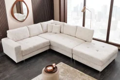 Moderne Wohnlandschaft KENT 220cm champagner beige Strickstoff Ecksofa inkl. Hocker