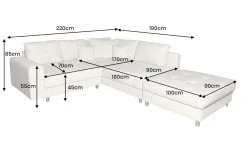 Moderne Wohnlandschaft KENT 220cm champagner beige Strickstoff Ecksofa inkl. Hocker