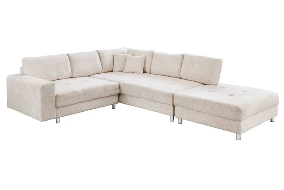 Moderne Wohnlandschaft KENT 220cm champagner beige Strickstoff Ecksofa inkl. Hocker