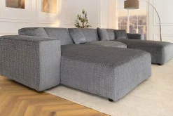 Moderne XXL Wohnlandschaft SIGNATUR 370cm grau Chenille Cremona U-Form Sofa inkl. Kissen