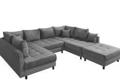 Moderne XXL Wohnlandschaft KENT 305cm anthrazit Cord Bigsofa inkl. Hocker Federkern