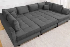 Moderne XXL Wohnlandschaft KENT 305cm anthrazit Cord Bigsofa inkl. Hocker Federkern