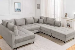 Moderne XXL Wohnlandschaft KENT 305cm greige Cord Bigsofa inkl. Hocker Federkern