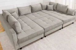 Moderne XXL Wohnlandschaft KENT 305cm greige Cord Bigsofa inkl. Hocker Federkern