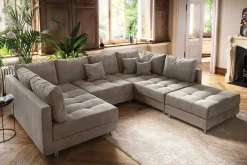 Moderne XXL Wohnlandschaft KENT 305cm greige Cord Bigsofa inkl. Hocker Federkern