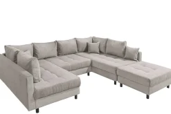 Moderne XXL Wohnlandschaft KENT 305cm greige Cord Bigsofa inkl. Hocker Federkern