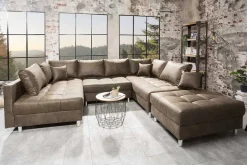 Moderne XXL Wohnlandschaft KENT 305cm taupe Federkern Bigsofa inkl. Hocker
