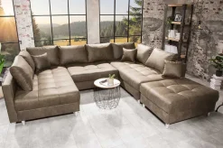 Moderne XXL Wohnlandschaft KENT 305cm taupe Federkern Bigsofa inkl. Hocker