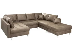 Moderne XXL Wohnlandschaft KENT 305cm taupe Federkern Bigsofa inkl. Hocker