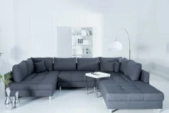 Moderne XXL Wohnlandschaft KENT 305cm anthrazit Federkern Bigsofa inkl. Hocker