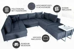 Moderne XXL Wohnlandschaft KENT 305cm anthrazit Federkern Bigsofa inkl. Hocker