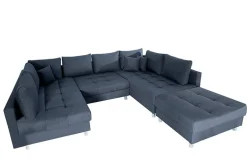 Moderne XXL Wohnlandschaft KENT 305cm anthrazit Federkern Bigsofa inkl. Hocker