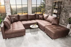 Moderne XXL Wohnlandschaft KENT 305cm antik braun Federkern Bigsofa inkl. Hocker