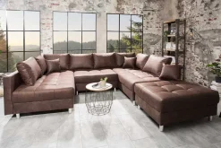 Moderne XXL Wohnlandschaft KENT 305cm antik braun Federkern Bigsofa inkl. Hocker