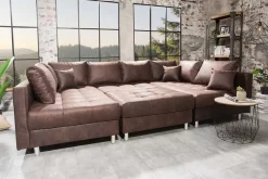 Moderne XXL Wohnlandschaft KENT 305cm antik braun Federkern Bigsofa inkl. Hocker