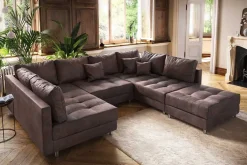 Moderne XXL Wohnlandschaft KENT 305cm antik braun Federkern Bigsofa inkl. Hocker