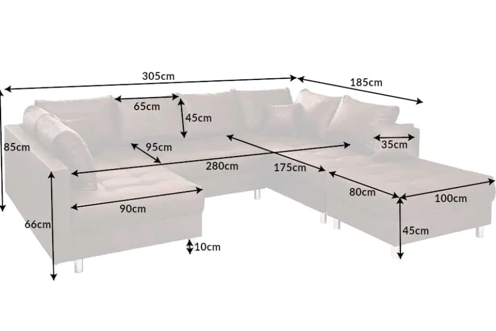 Moderne XXL Wohnlandschaft KENT 305cm antik braun Federkern Bigsofa inkl. Hocker
