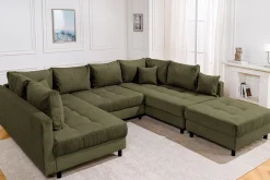 Moderne XXL Wohnlandschaft KENT 305cm grün Cord Bigsofa inkl. Hocker Federkern