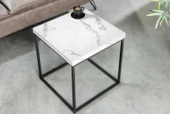 Moderner Beistelltisch ARCHITECTURE 45cm weiß Marmor-Design Metallgestell