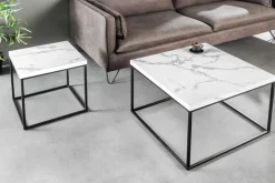 Moderner Beistelltisch ARCHITECTURE 45cm weiß Marmor-Design Metallgestell