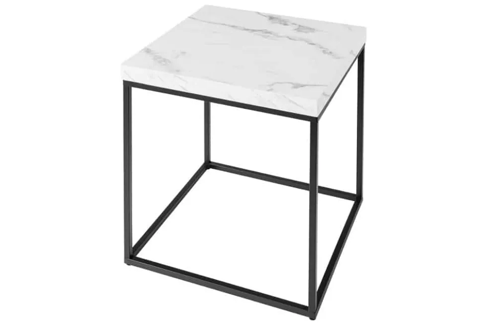 Moderner Beistelltisch ARCHITECTURE 45cm weiß Marmor-Design Metallgestell