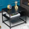 Moderner Beistelltisch DURA STEEL 50cm schwarz Metall mit Ablagefach