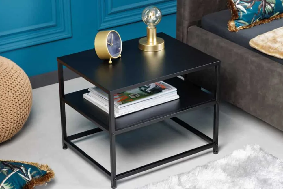 Moderner Beistelltisch DURA STEEL 50cm schwarz Metall mit Ablagefach