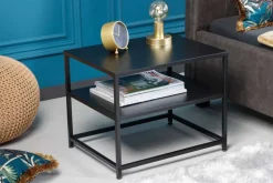 Moderner Beistelltisch DURA STEEL 50cm schwarz Metall mit Ablagefach