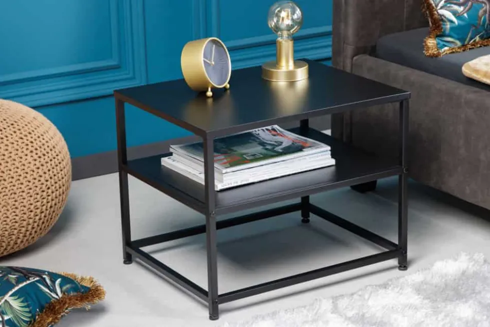 Moderner Beistelltisch DURA STEEL 50cm schwarz Metall mit Ablagefach