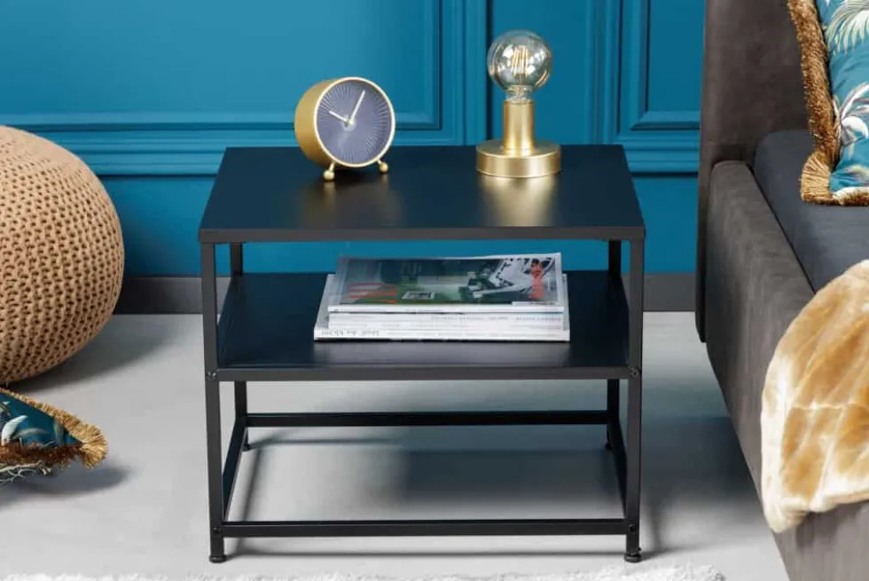 Moderner Beistelltisch DURA STEEL 50cm schwarz Metall mit Ablagefach