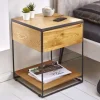 Moderner Beistelltisch SCORPION 50cm Wildeichen-Design Metall Nachttisch mit Schublade