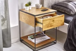 Moderner Beistelltisch SCORPION 50cm Wildeichen-Design Metall Nachttisch mit Schublade