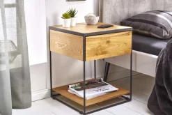 Moderner Beistelltisch SCORPION 50cm Wildeichen-Design Metall Nachttisch mit Schublade