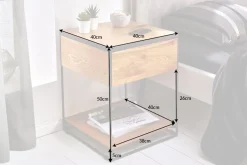 Moderner Beistelltisch SCORPION 50cm Wildeichen-Design Metall Nachttisch mit Schublade