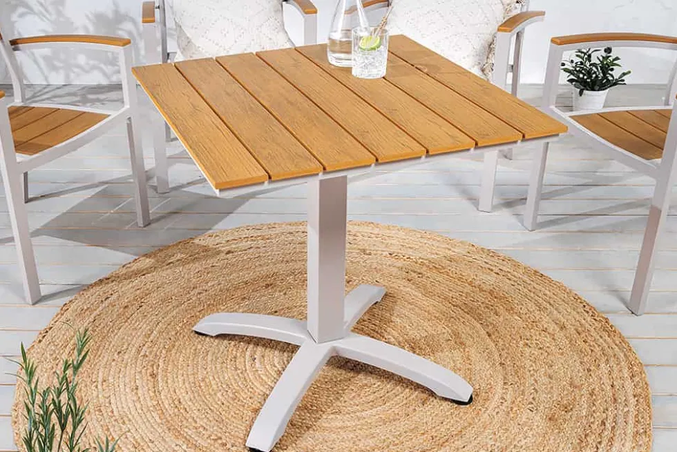 Moderner Bistrotisch DESIGNO 70cm natur greige Aluminium wetterfest Gartentisch