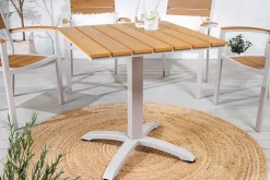 Moderner Bistrotisch DESIGNO 70cm natur greige Aluminium wetterfest Gartentisch