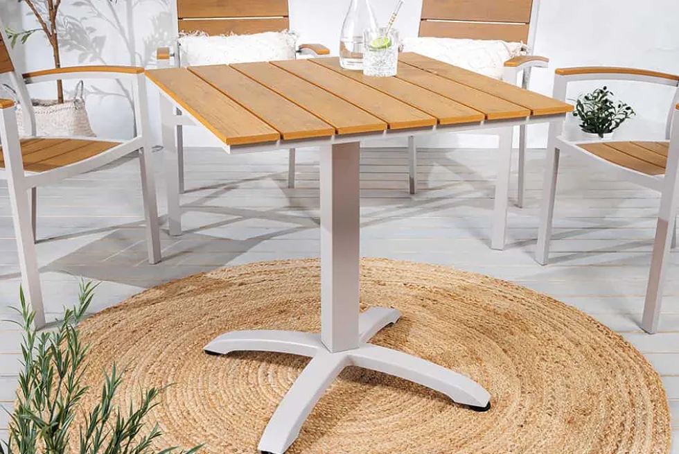 Moderner Bistrotisch DESIGNO 70cm natur greige Aluminium wetterfest Gartentisch